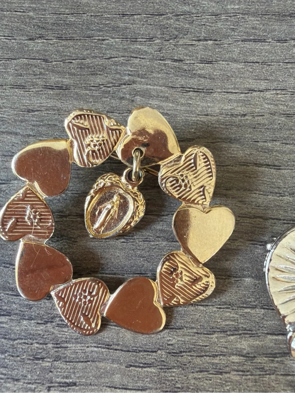 8 piece Heart Pins Gold Heart Brooch - Gold and White Heart Accent, Some Vintage